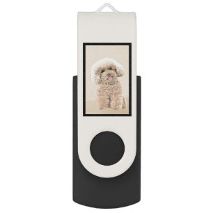 Poodle Miniature Toy Apricot Cream Brown Dog Art Flash Drive