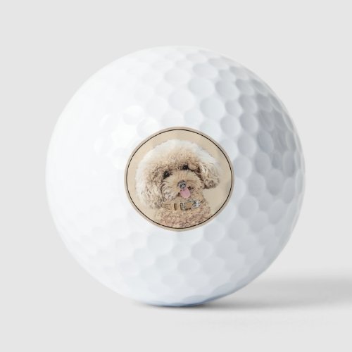 Poodle Miniature Toy Apricot Cream Brown Dog Art Golf Balls