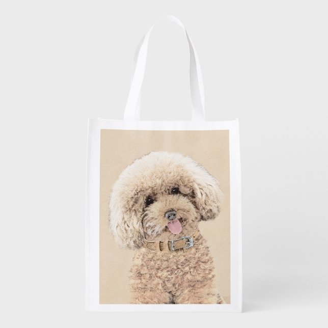 Poodle Miniature Toy Apricot Cream Brown Dog Art Grocery Bag (Back)