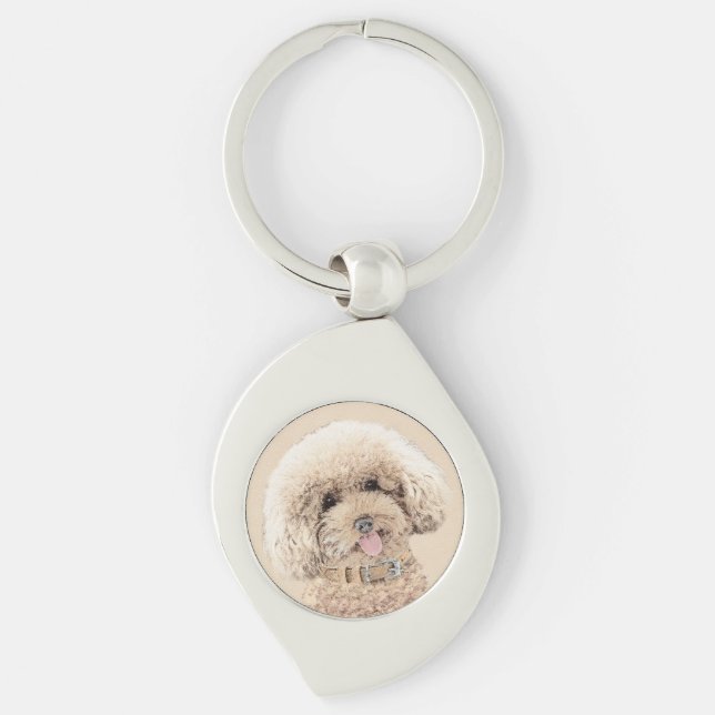 Poodle Miniature Toy Apricot Cream Brown Dog Art Keychain (Front)
