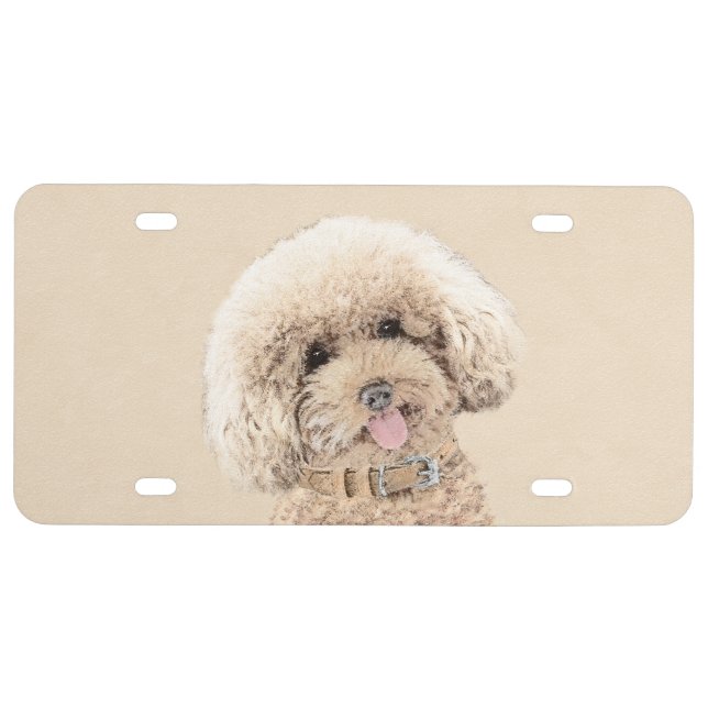 Poodle Miniature Toy Apricot Cream Brown Dog Art License Plate (Front)