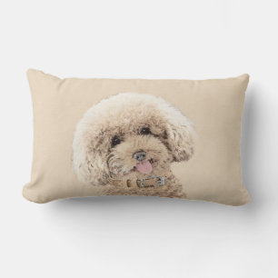 Poodle Miniature Toy Apricot Cream Brown Dog Art Lumbar Pillow
