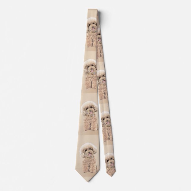 Poodle Miniature Toy Apricot Cream Brown Dog Art Neck Tie (Front)