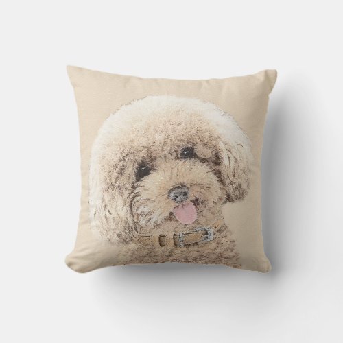 Poodle Miniature Toy Apricot Cream Brown Dog Art Outdoor Pillow
