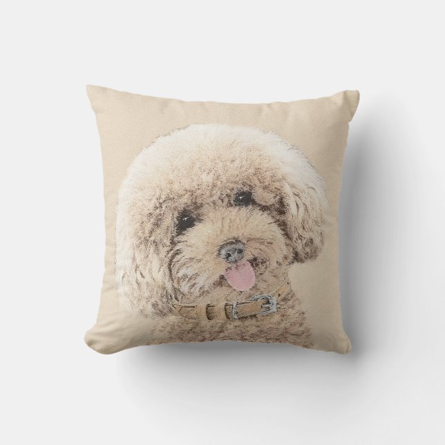 Poodle Miniature Toy Apricot Cream Brown Dog Art Outdoor Pillow (Front)