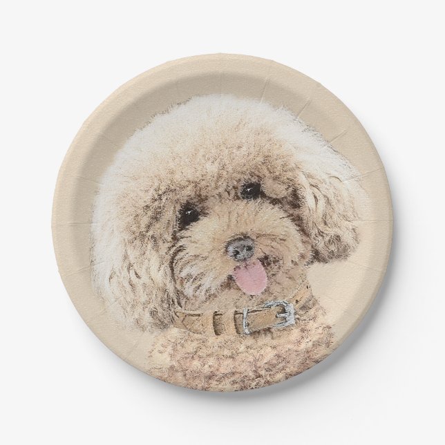 Poodle Miniature Toy Apricot Cream Brown Dog Art Paper Plates (Front)