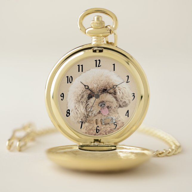 Poodle Miniature Toy Apricot Cream Brown Dog Art Pocket Watch (Inside)