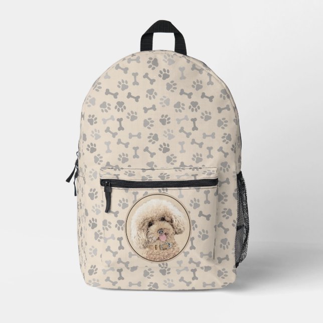 Poodle Miniature Toy Apricot Cream Brown Dog Art Printed Backpack (Front)