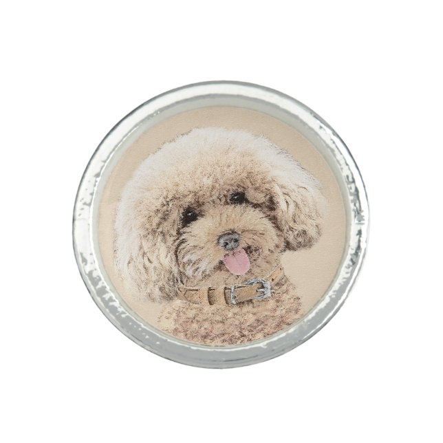 Poodle Miniature Toy Apricot Cream Brown Dog Art Ring (Front)
