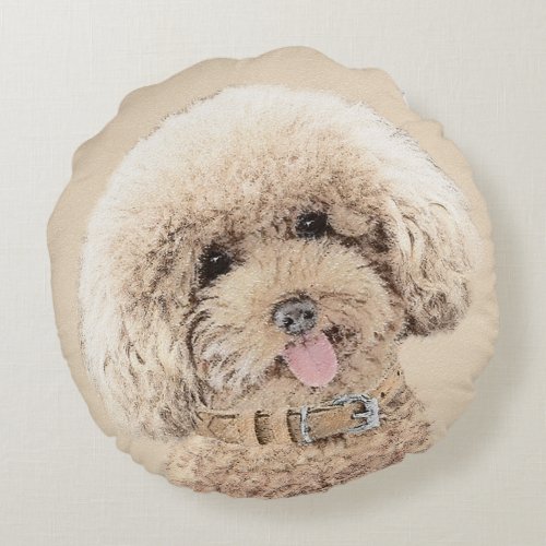Poodle Miniature Toy Apricot Cream Brown Dog Art Round Pillow