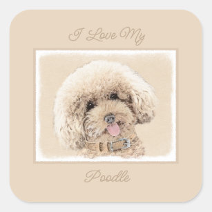 Poodle Miniature Toy Apricot Cream Brown Dog Art S Square Sticker