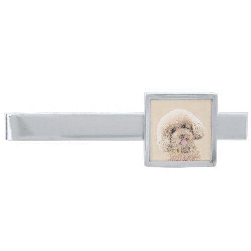 Poodle Miniature Toy Apricot Cream Brown Dog Art Silver Finish Tie Clip