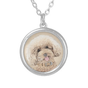Poodle Miniature Toy Apricot Cream Brown Dog Art Silver Plated Necklace