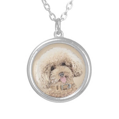 Poodle Miniature Toy Apricot Cream Brown Dog Art Silver Plated Necklace