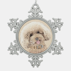Poodle Miniature Toy Apricot Cream Brown Dog Art Snowflake Pewter Christmas Ornament
