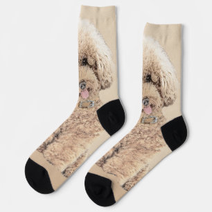 Poodle Miniature Toy Apricot Cream Brown Dog Art Socks