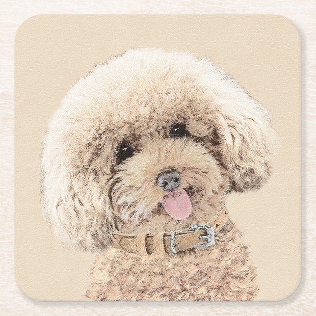 Poodle Miniature Toy Apricot Cream Brown Dog Art Square Paper Coaster (Front)