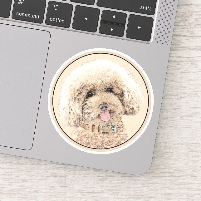 Poodle Miniature Toy Apricot Cream Brown Dog Art Sticker (Detail)