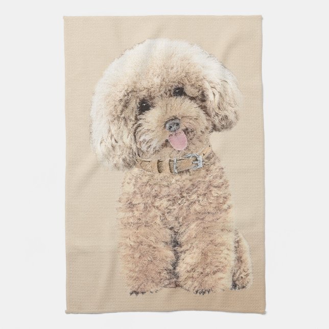 Poodle Miniature Toy Apricot Cream Brown Dog Art Towel (Vertical)