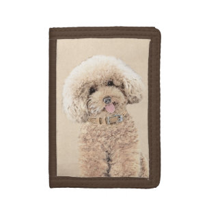 Poodle Miniature Toy Apricot Cream Brown Dog Art Tri-fold Wallet