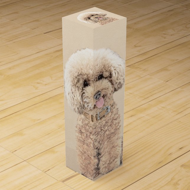 Poodle Miniature Toy Apricot Cream Brown Dog Art Wine Box (Front)
