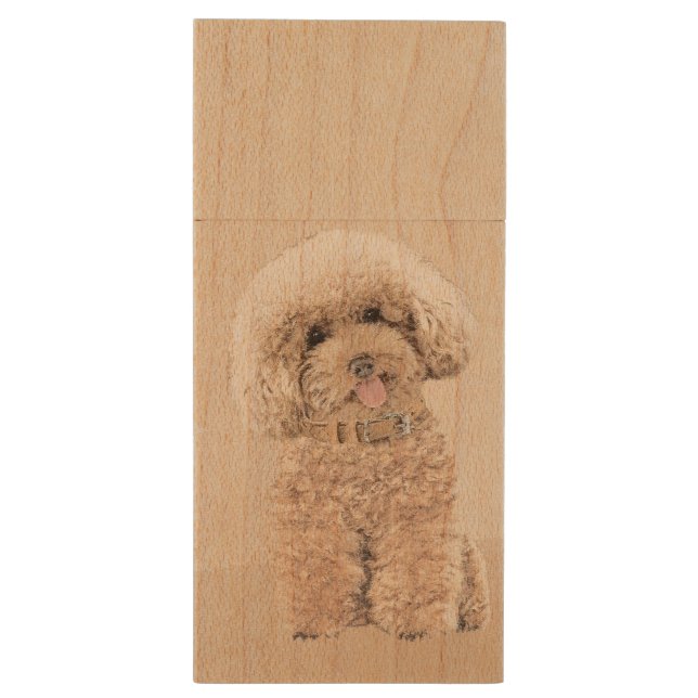 Poodle Miniature Toy Apricot Cream Brown Dog Art Wood Flash Drive (Back (Vertical))