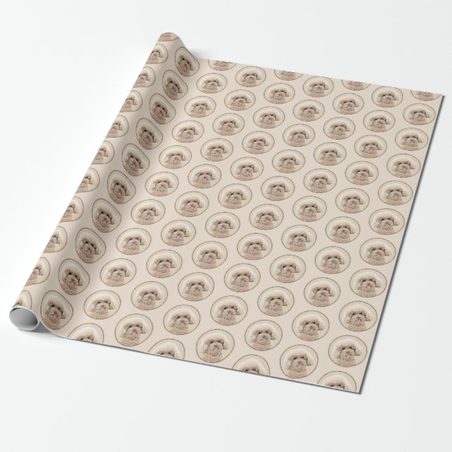 Poodle Miniature Toy Apricot Cream Brown Dog Art Wrapping Paper (Unrolled)