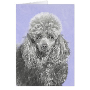 Poodle Miniature Toy Silver Gray Blue Dog Art
