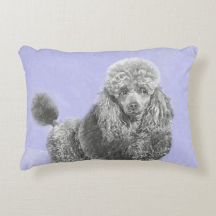 Poodle Miniature Toy Silver Gray Blue Dog Art Accent Pillow