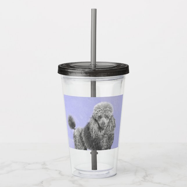 Poodle Miniature Toy Silver Gray Blue Dog Art Acrylic Tumbler (Front)