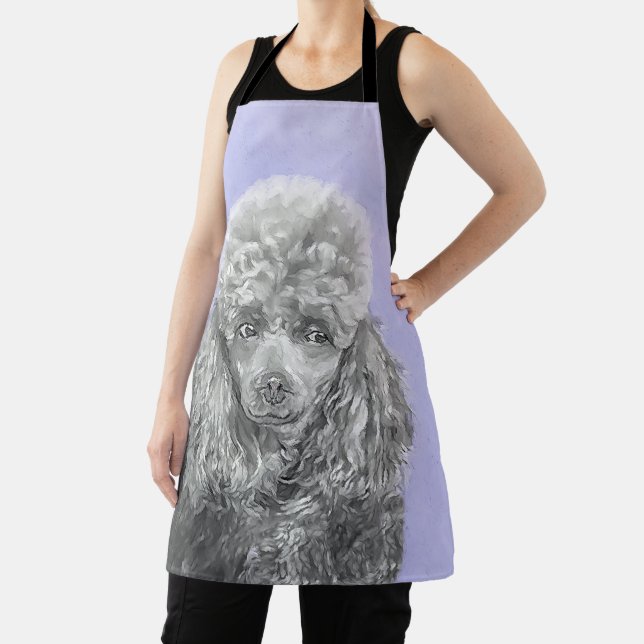 Poodle Miniature Toy Silver Gray Blue Dog Art Apron (Insitu)