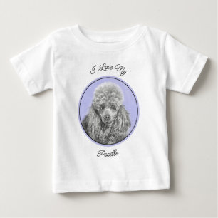 Poodle Miniature Toy Silver Gray Blue Dog Art Baby T-Shirt