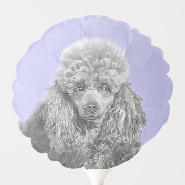 Poodle Miniature Toy Silver Gray Blue Dog Art Balloon (Front)