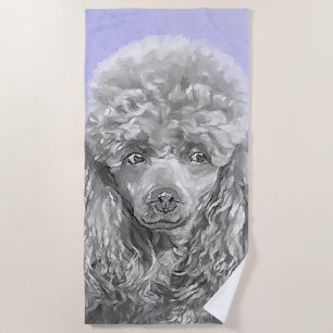 Poodle Miniature Toy Silver Gray Blue Dog Art Beach Towel