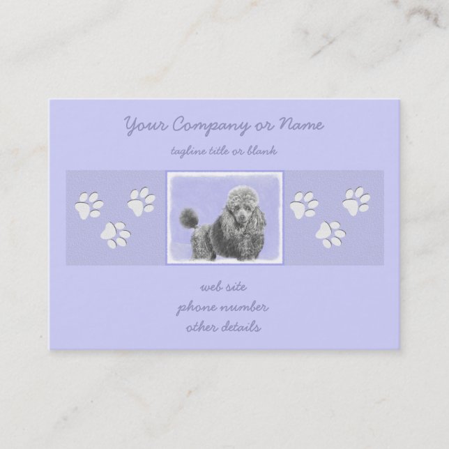 Poodle Miniature Toy Silver Gray Blue Dog Art Business Card (Front)
