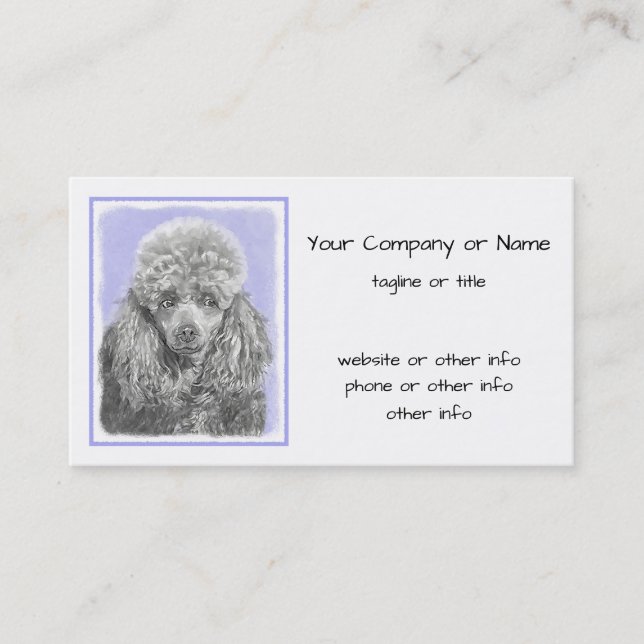 Poodle Miniature Toy Silver Gray Blue Dog Art Business Card (Front)