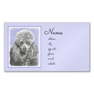 Poodle Miniature Toy Silver Gray Blue Dog Art Business Card Magnet