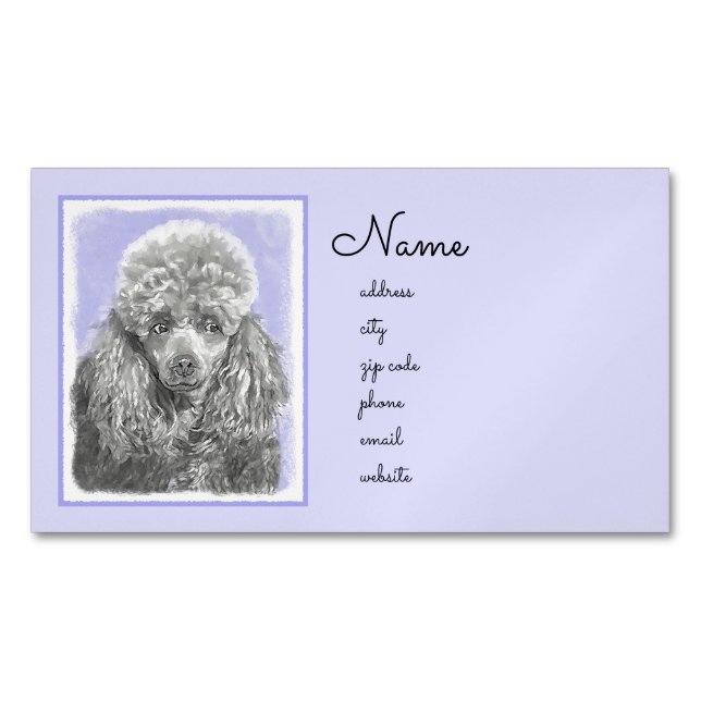 Poodle Miniature Toy Silver Gray Blue Dog Art Business Card Magnet (Front)