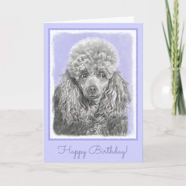 Poodle Miniature Toy Silver Gray Blue Dog Art Card (Front)