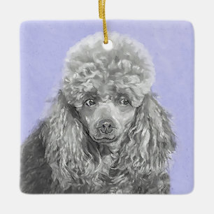 Poodle Miniature Toy Silver Gray Blue Dog Art Ceramic Ornament