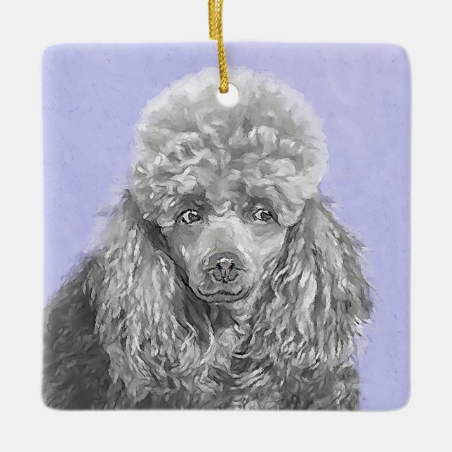 Poodle Miniature Toy Silver Gray Blue Dog Art Ceramic Ornament (Front)