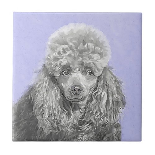 Poodle Miniature Toy Silver Gray Blue Dog Art Ceramic Tile