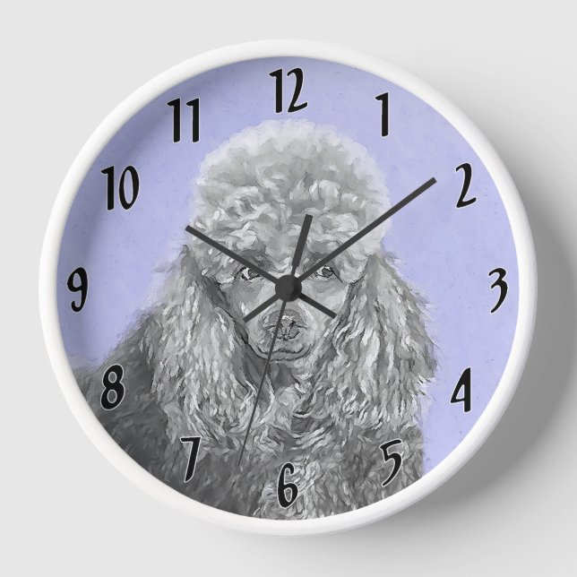 Poodle Miniature Toy Silver Gray Blue Dog Art Clock (Front)