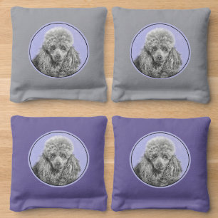 Poodle Miniature Toy Silver Gray Blue Dog Art Cornhole Bags
