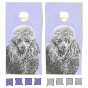 Poodle Miniature Toy Silver Gray Blue Dog Art Cornhole Set