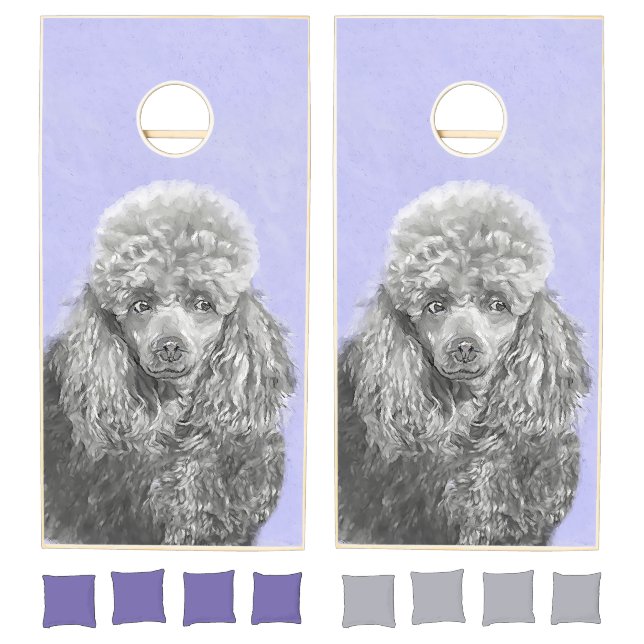 Poodle Miniature Toy Silver Gray Blue Dog Art Cornhole Set (Set)