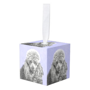 Poodle Miniature Toy Silver Gray Blue Dog Art Cube Ornament