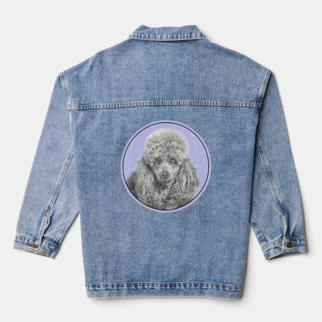 Poodle Miniature Toy Silver Gray Blue Dog Art Denim Jacket (Back)