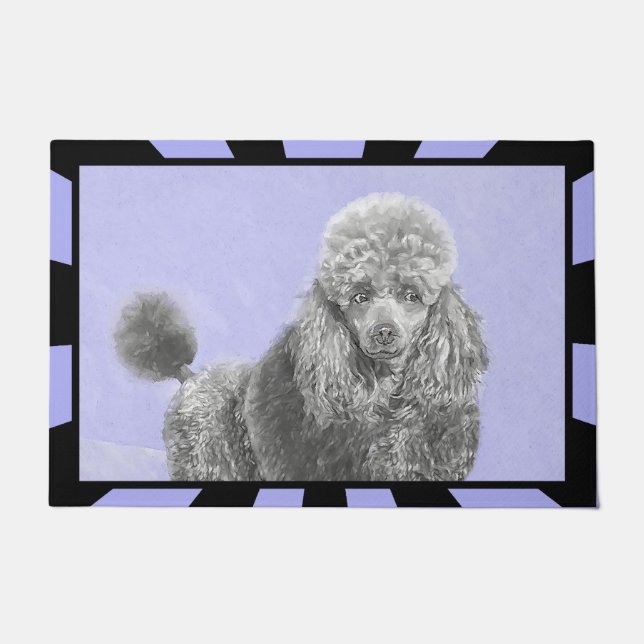 Poodle Miniature Toy Silver Gray Blue Dog Art Doormat (Front)