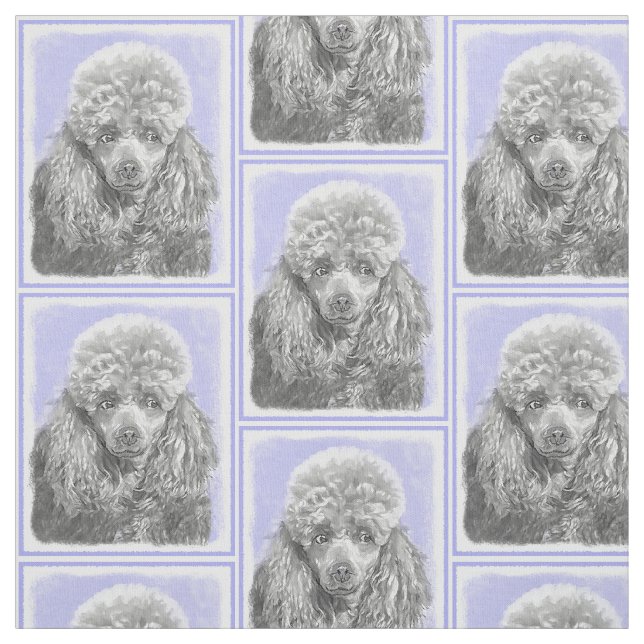 Poodle Miniature Toy Silver Gray Blue Dog Art Fabric (Swatch)